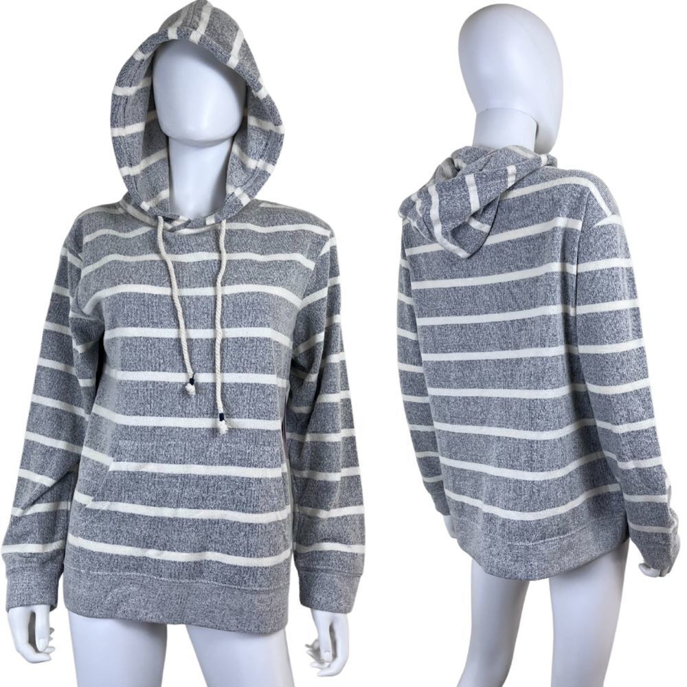 Southern Spirit Women Size S Cotton Gray Striped Terry Cloth Hoodie NEW Sweater